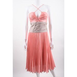 Bcbg Maxazria Womens Strappy Dress Accordion Pleated Sz 2 Pink Tan sleeveless